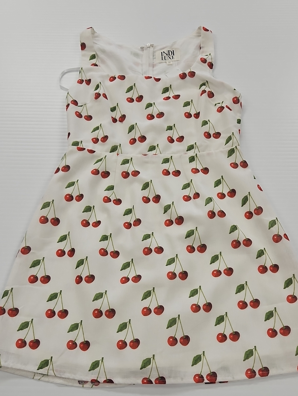 White Cherry Print Sleeveless Dress